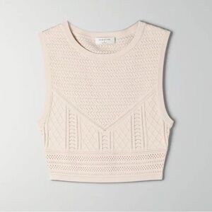 Babaton Aritzia Cream Textured Sleeveless Crop Top XXS